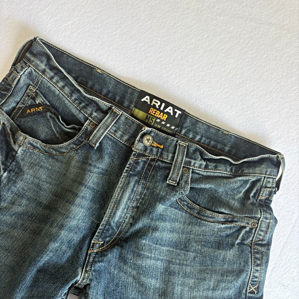 Ariat Rebar M5 Men's Blue Medium Wash Slim Straight Ironside Jeans 34/32